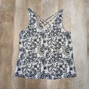 Express Black and White Sleeveless V Neck Top